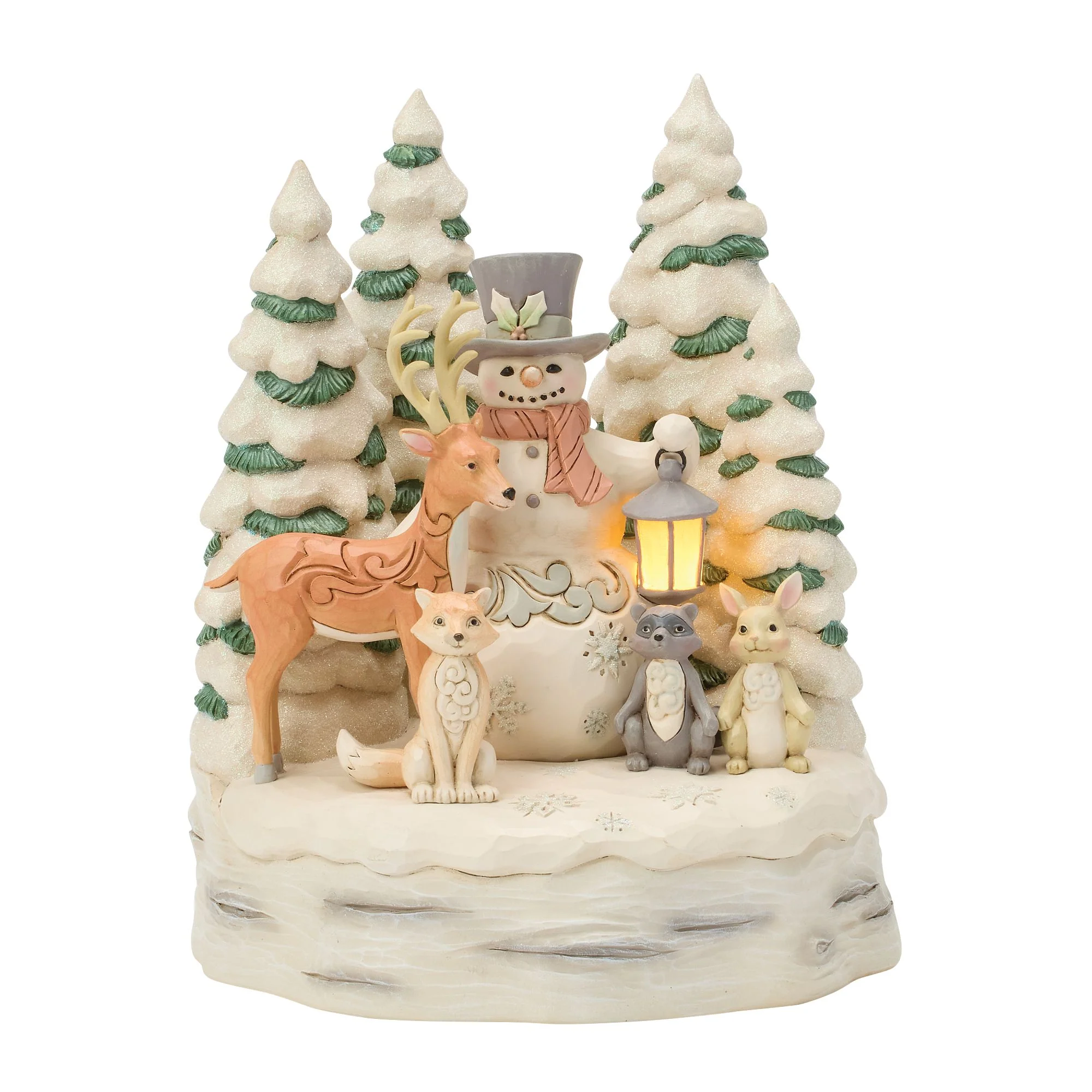 White Woodland Snowman with Forest Animals